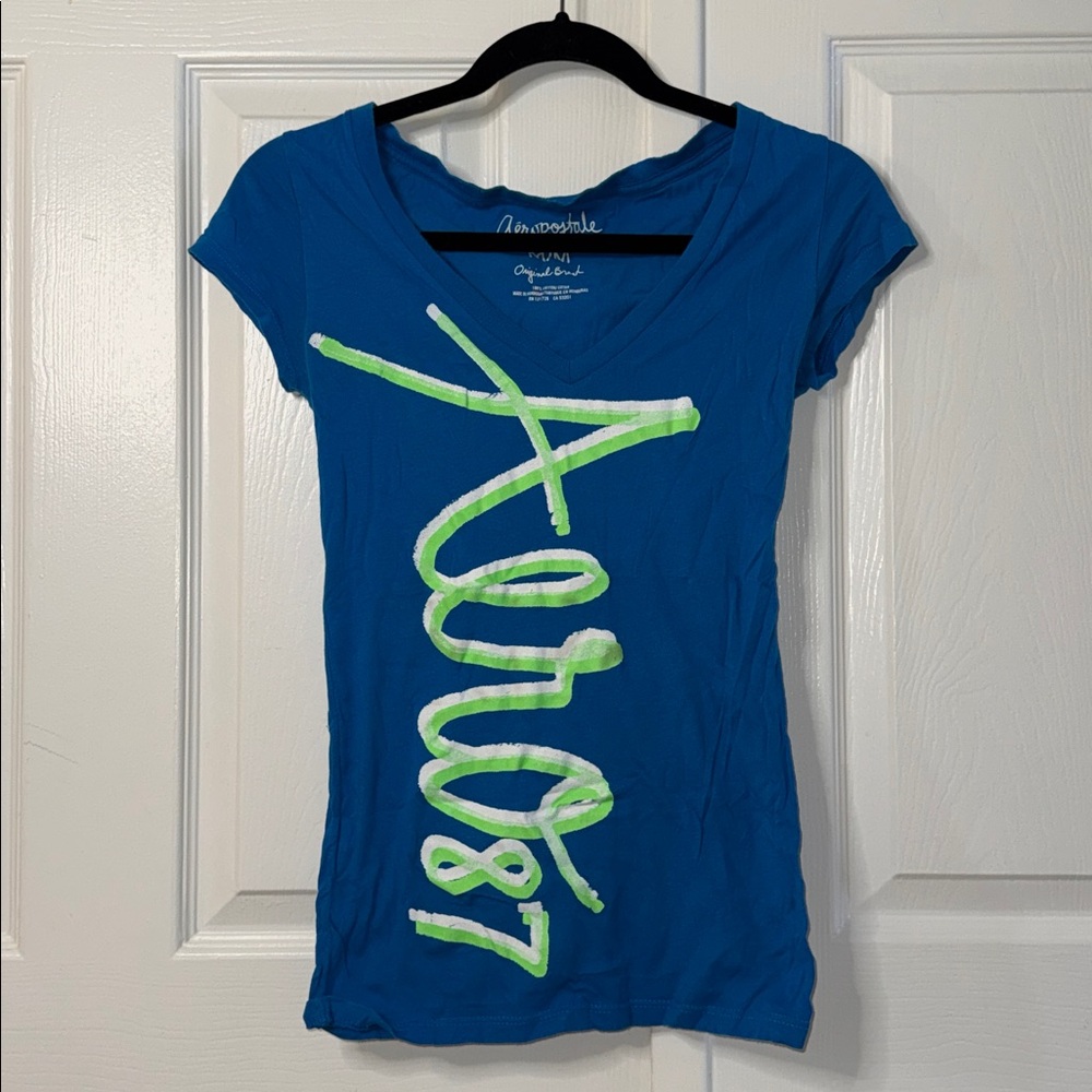 NWOT Aeropostale Blue and Green V-Neck T-Shirt